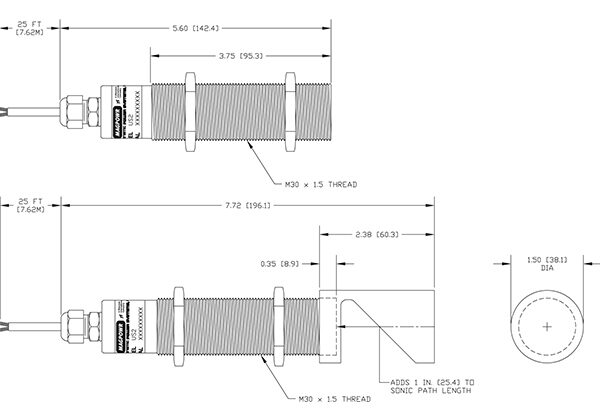 MAGPOWR US-2 Ultrasonic Sensor 2D Drawing MAGPOWR US-2 Ultrasonic Sensor 2D Drawing