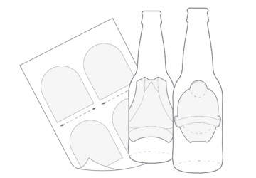 Illustration of glass bottles with labels