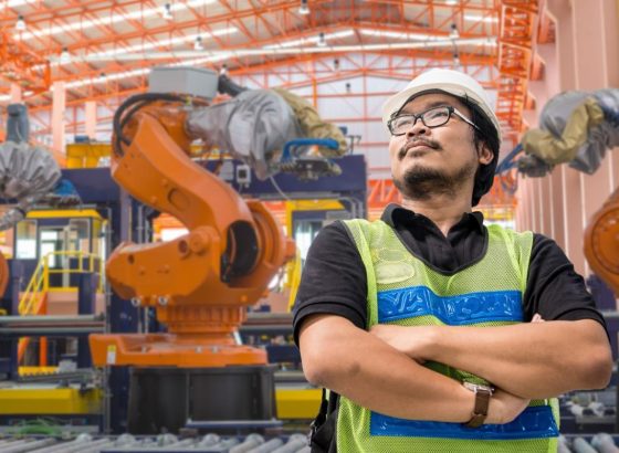 Man standing in front of automation equipment